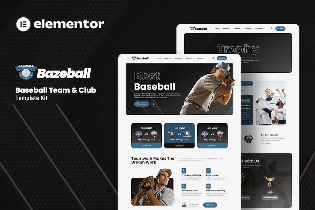 Bazeball – Sports Team Elementor Template