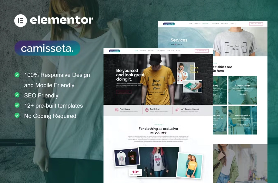 Camisetta – T Shirt Design & Printing Service Elementor Pro Template