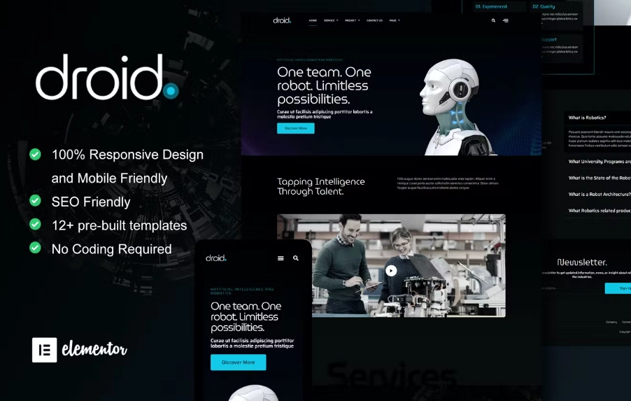 Droid – Robotics & Technology Services Elementor Template