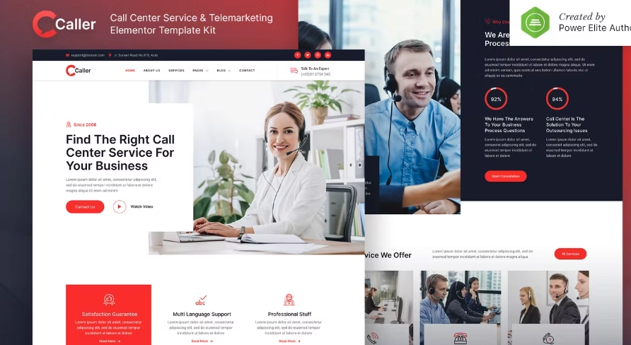 Callerr – Call Center Service & Telemarketing Elementor Template