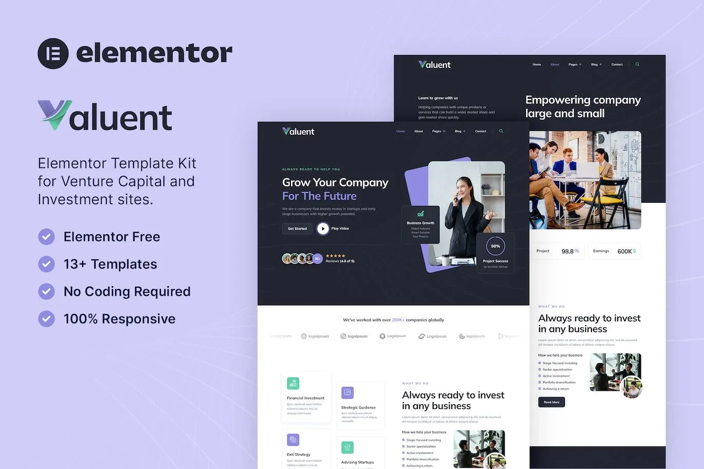 Valuent – Venture Capital & Investment Elementor Template