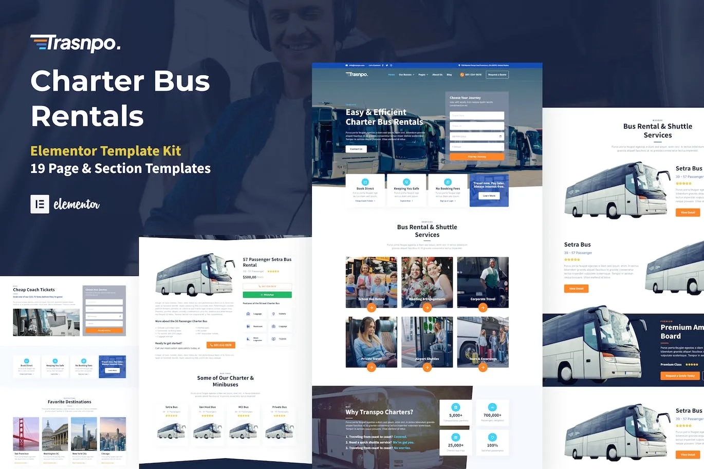 Transpo – Charter Bus Rental Company WordPress Elementor Template