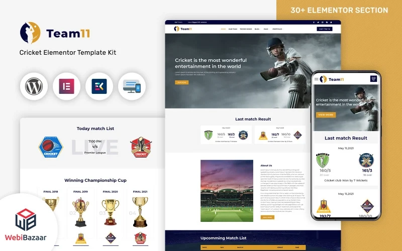 Team11 – Cricket Responsive Website WordPress Elementor Theme WordPress Theme