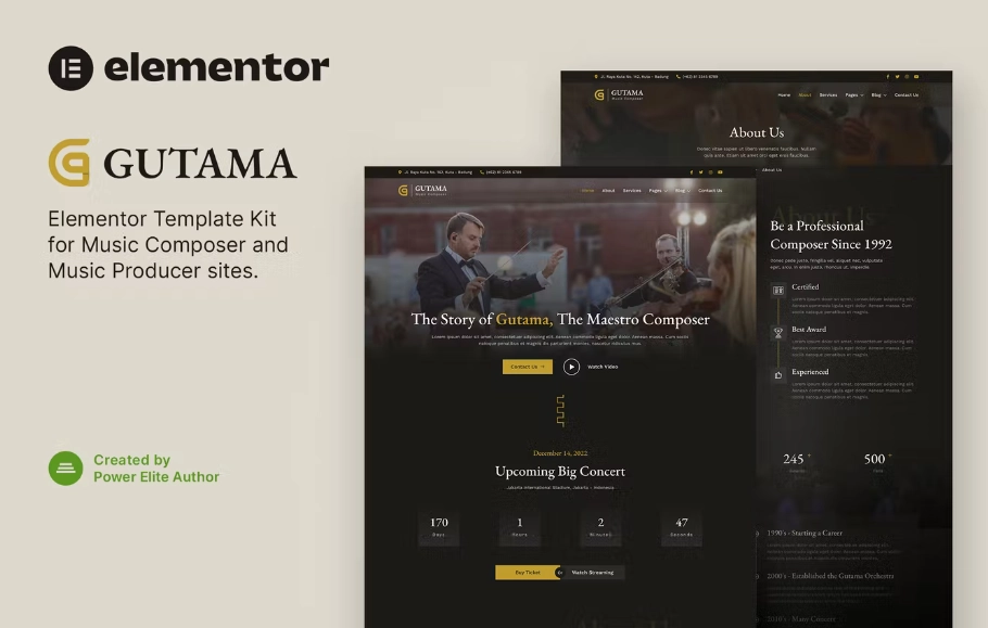 Gutama – Music Composer & Producer Elementor Template
