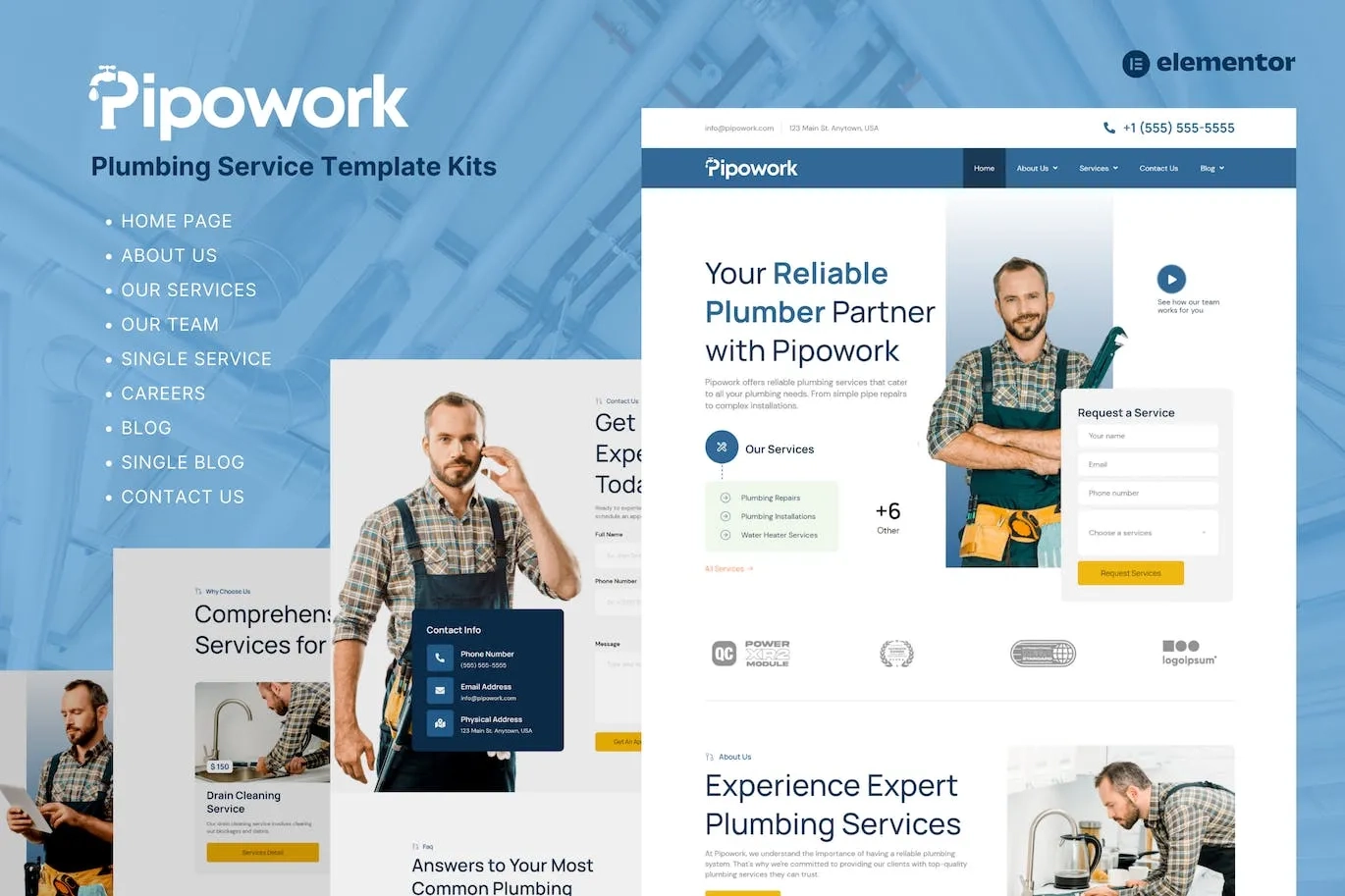 Pipowork – Plumbing Service Business Elementor Template