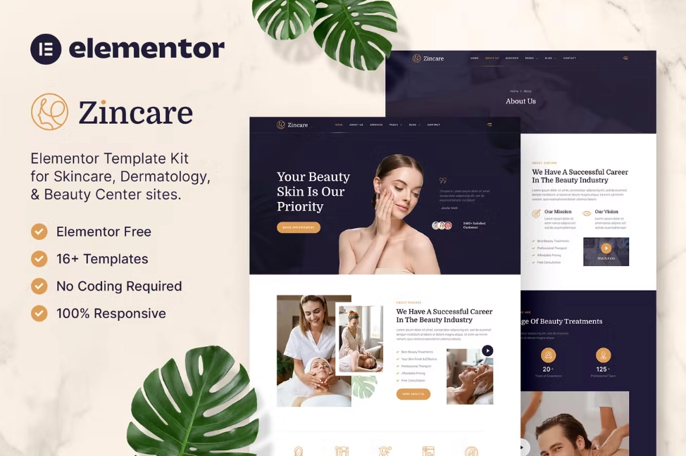 Zincare – Skincare & Dermatology Elementor Template