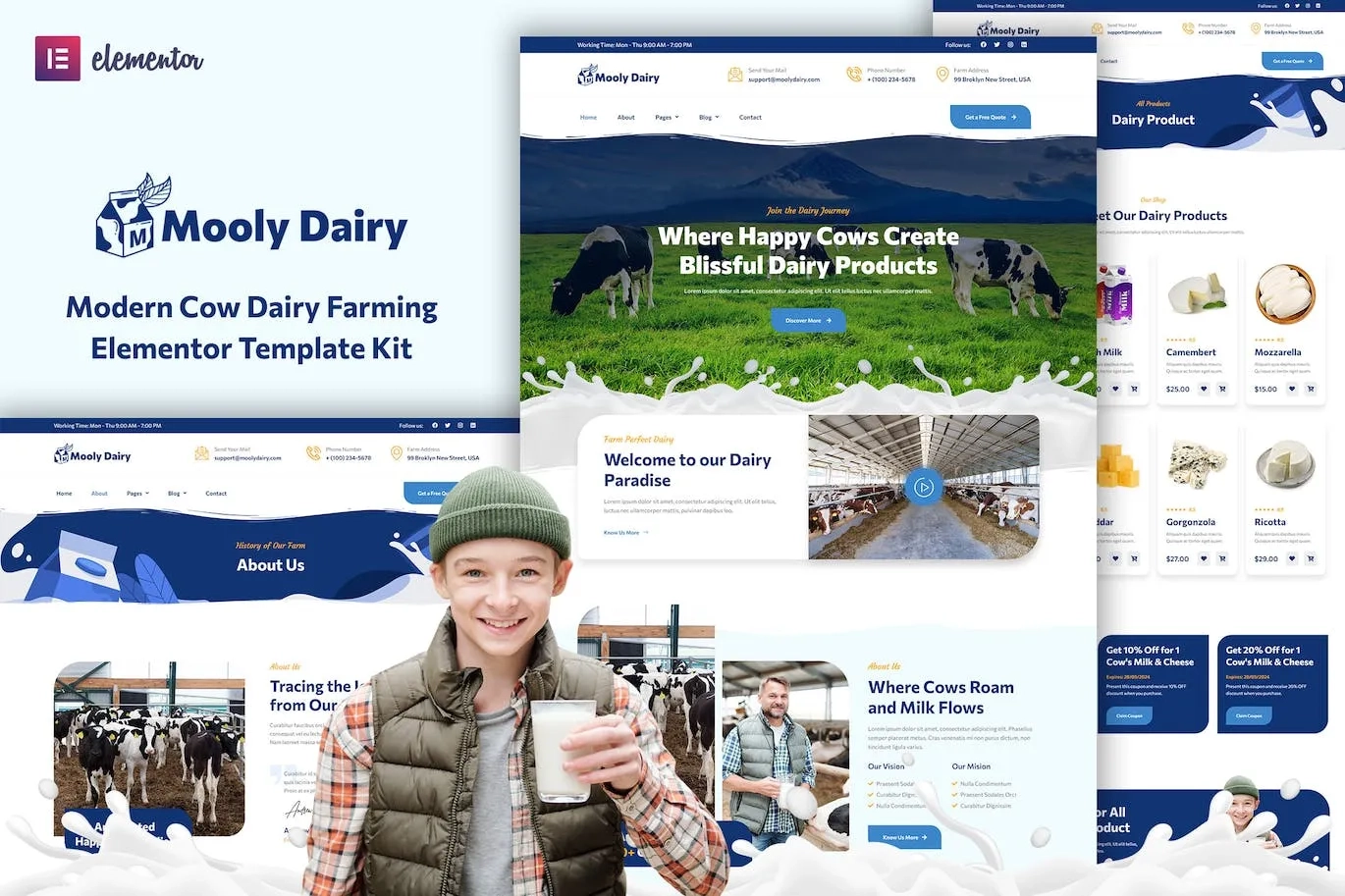 Mooly – Modern Cow Dairy Farming Elementor Template