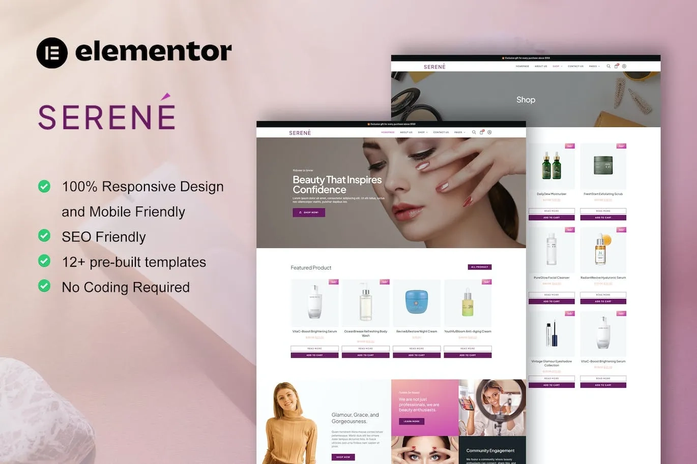 Serene – Beauty Shop & Skincare Elementor Pro Template