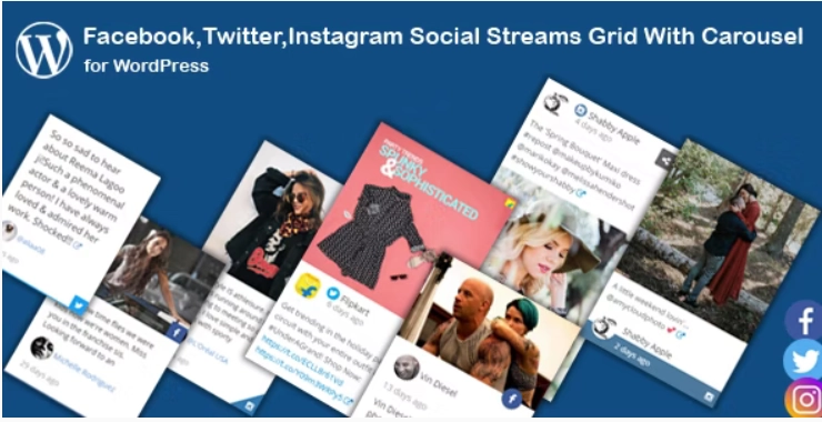 Facebook,Twitter,Instagram Social Streams Grid With Carousel for WordPress