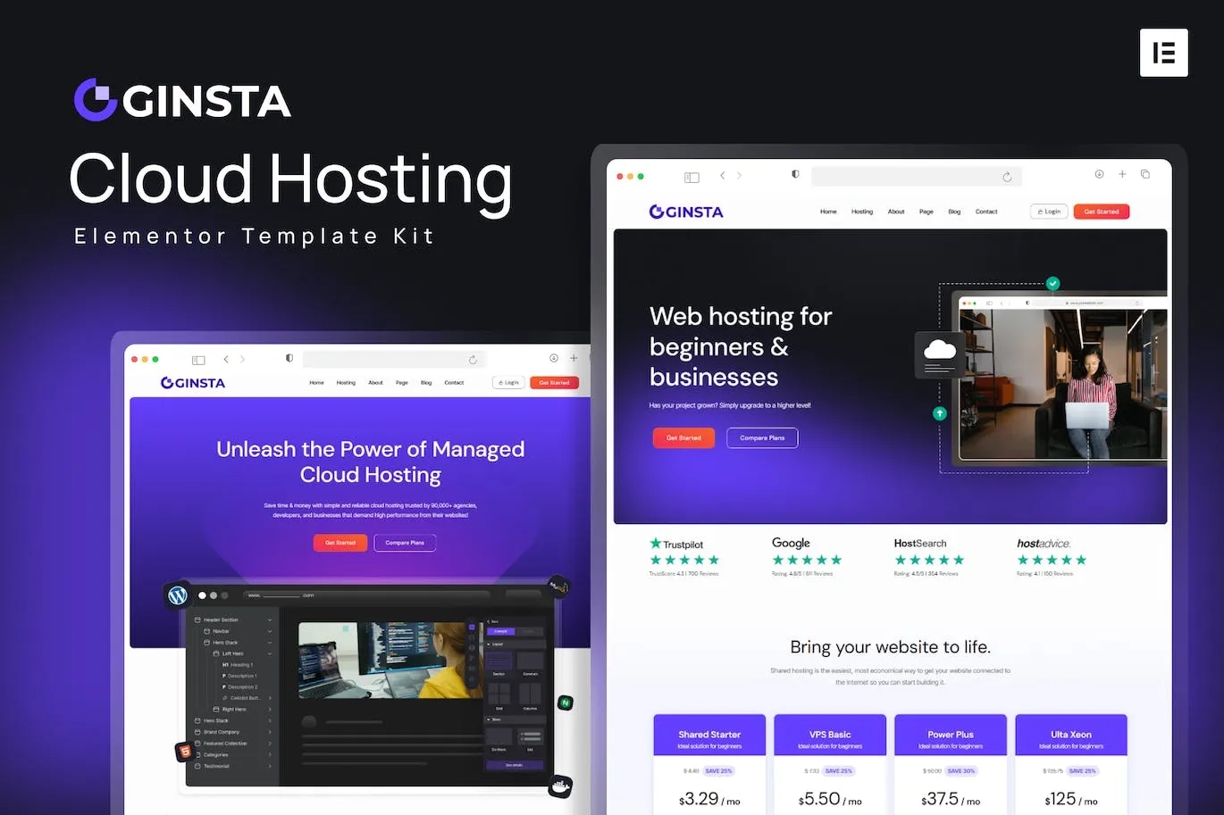 Ginsta – Cloud Hosting Company Elementor Template