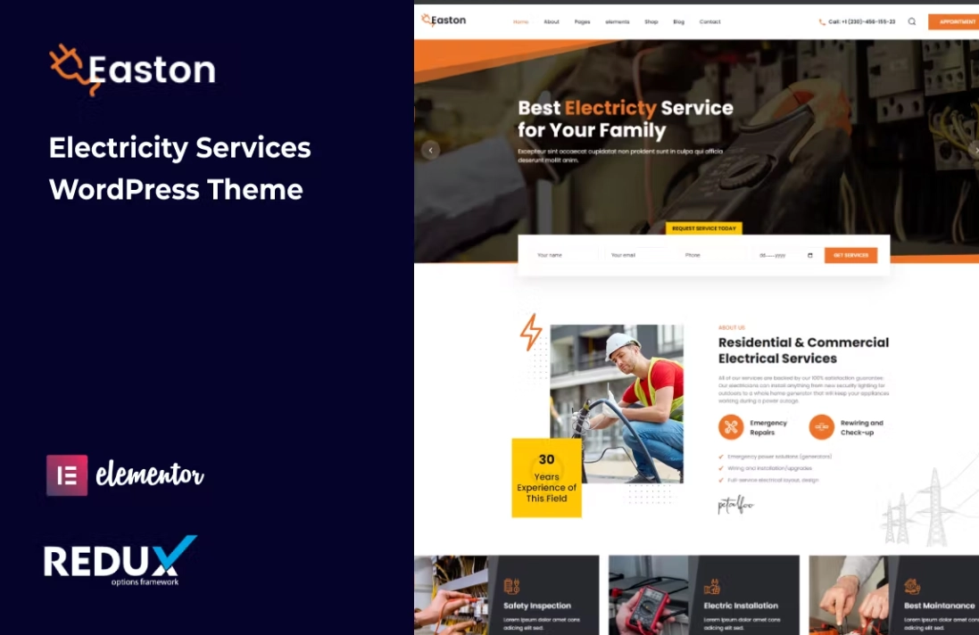 Easton – Electricity Services WordPress Theme