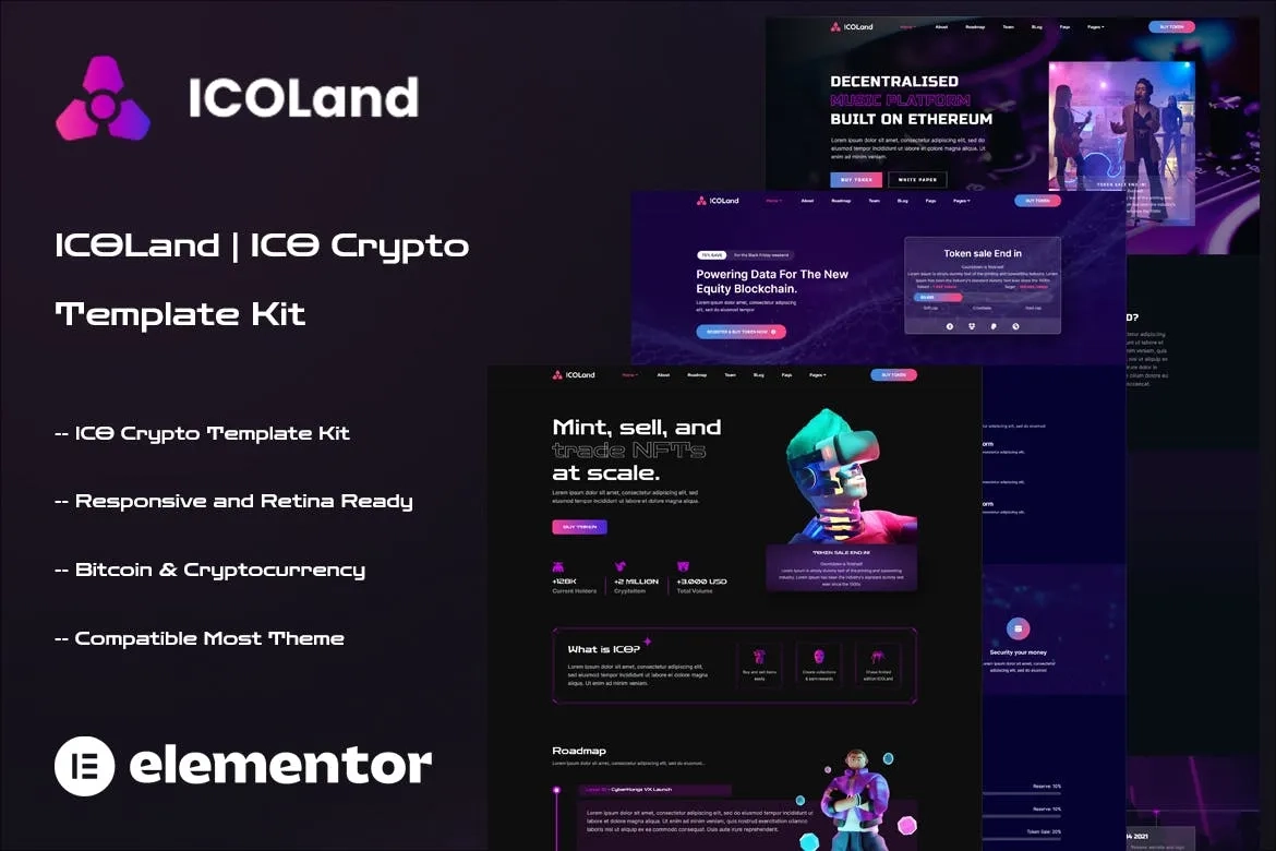 ICOLand – NFT Cryptocurrency Elementor Template