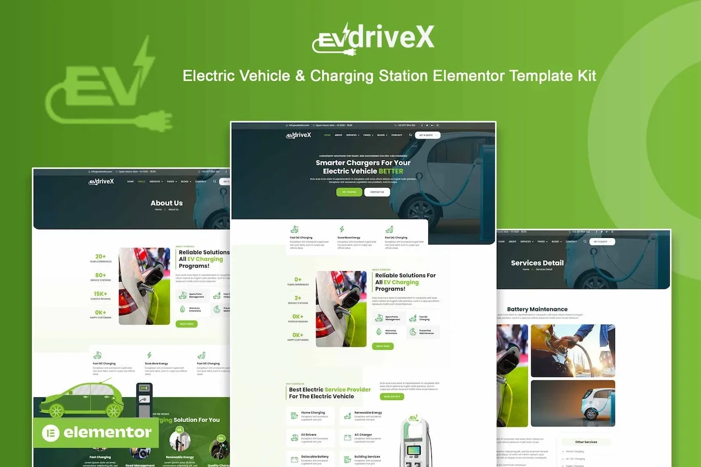 EVdriveX – Electric Vehicle & Charging Station Elementor Template