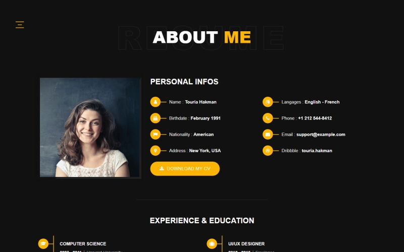 Touria – Personal Portfolio WordPress Theme