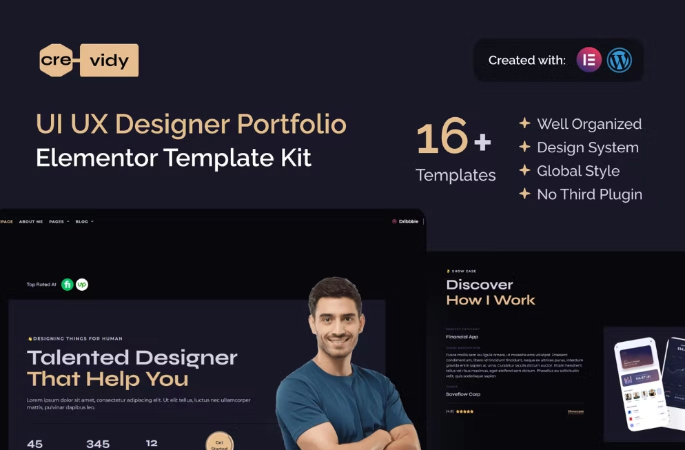 Crevidy – UI UX Designer Portfolio Elementor Template