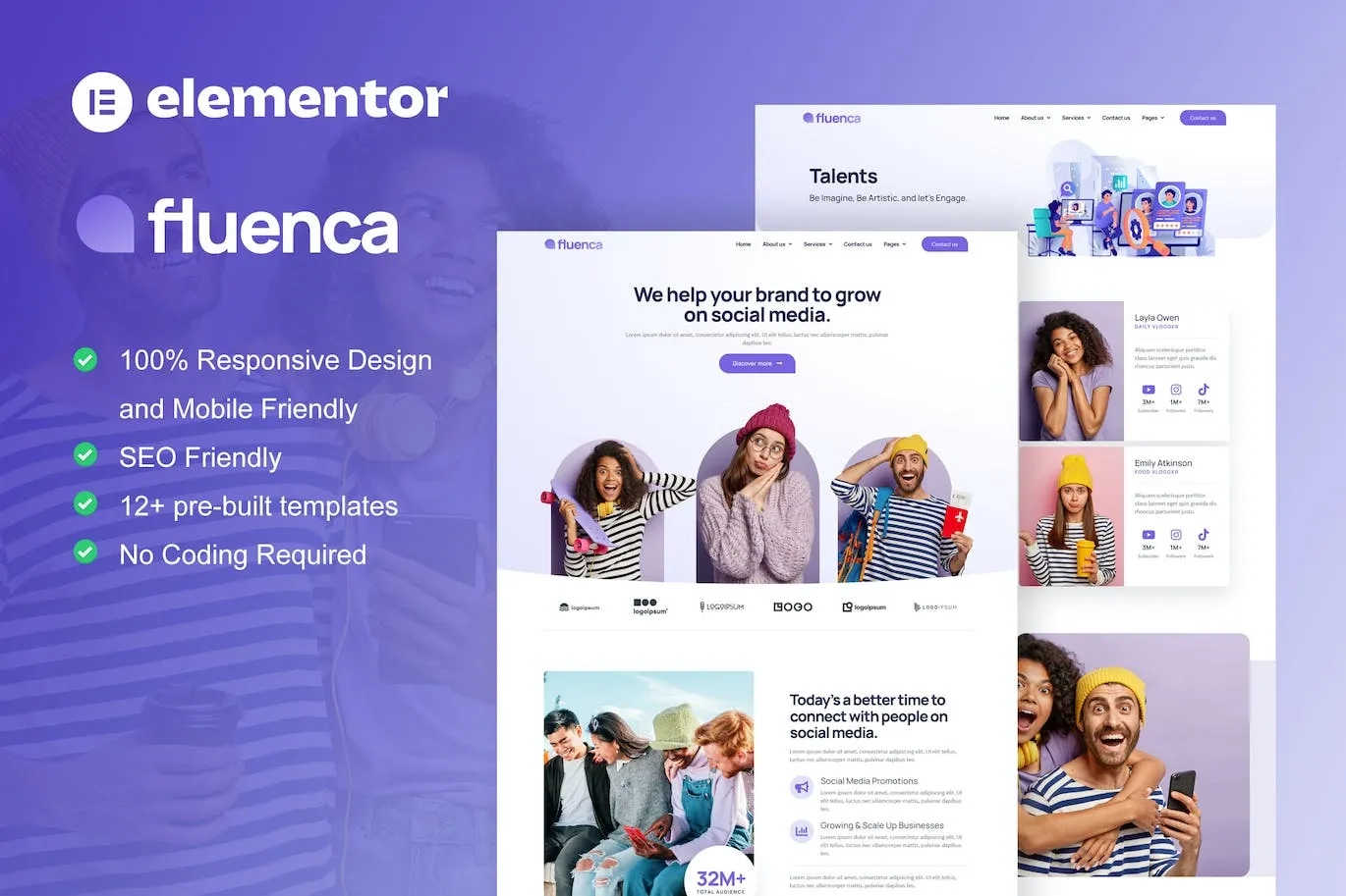 Fluenca – Social Media Agency Elementor Pro Full Site Template