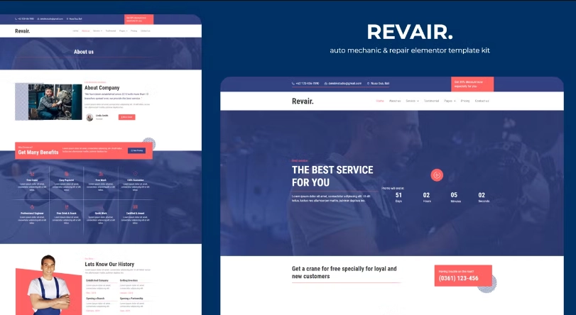 Revair – Auto Mechanic & Repair Elementor Template