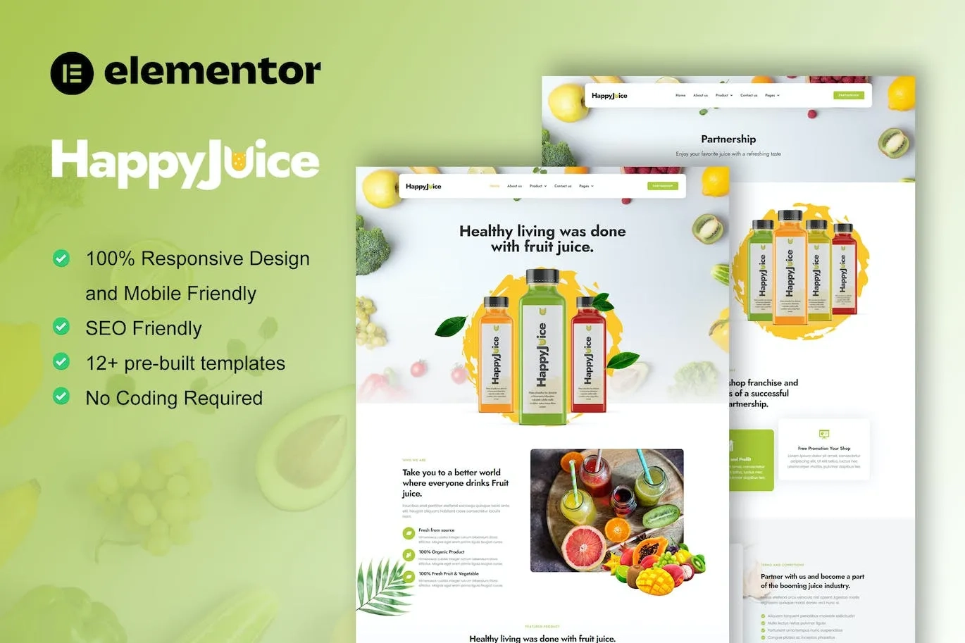 HappyJuice – Juice & Fresh Drink Elementor Pro Template