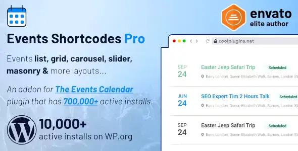 Events Shortcodes Pro Plugin 3.0