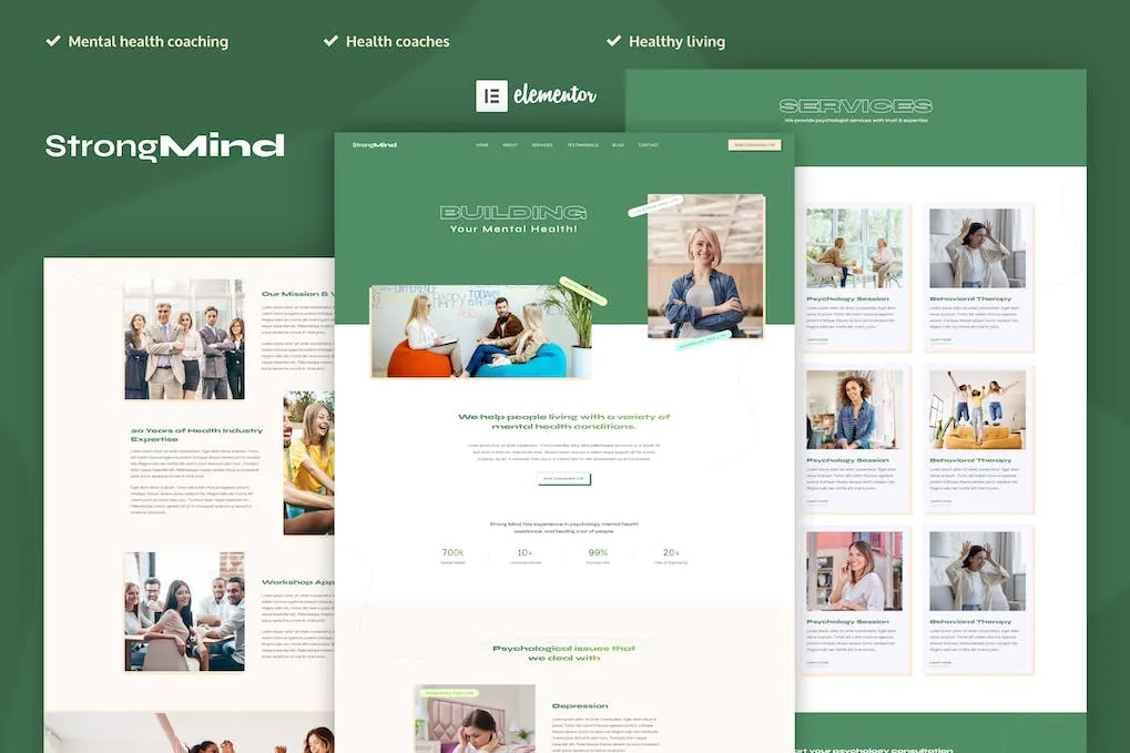 StrongMind – Mental Health & Psychologist Elementor Pro Template