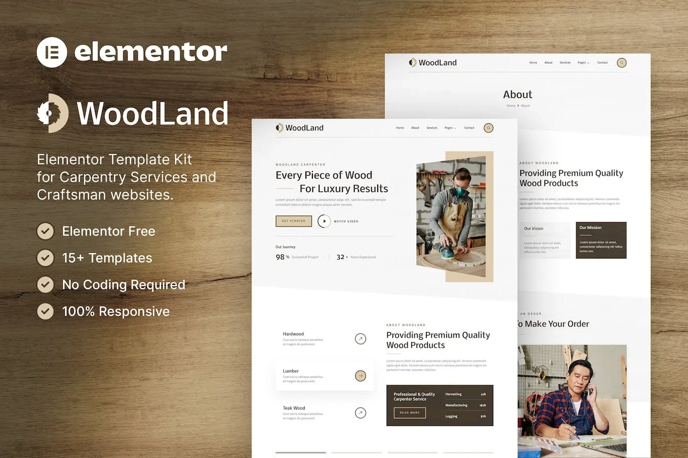 WoodLand – Carpenter & Craftsman Elementor Template