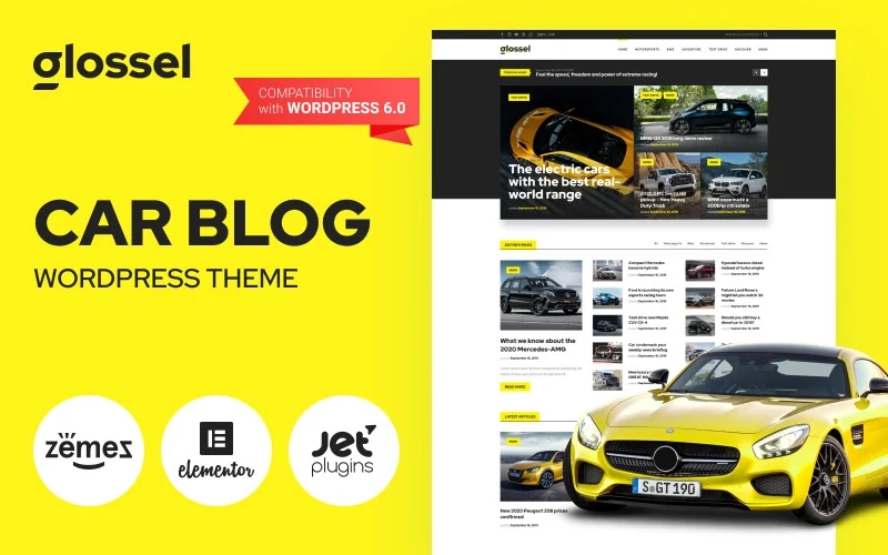 Glossel – Car Blog Website Template based on WordPress Elementor Theme WordPress Theme