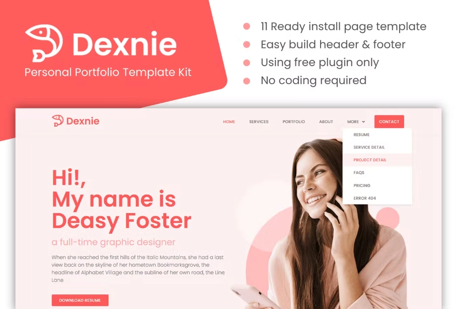 Dexnie – Personal Portfolio Elementor Template