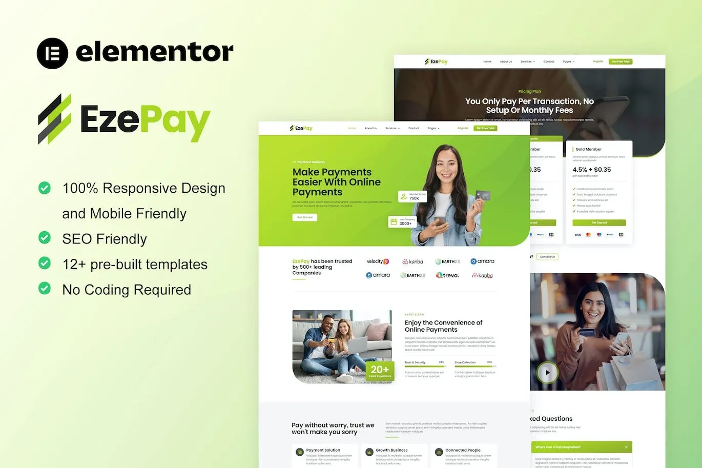 EzePay – Online Payment Gateway Elementor Pro Template