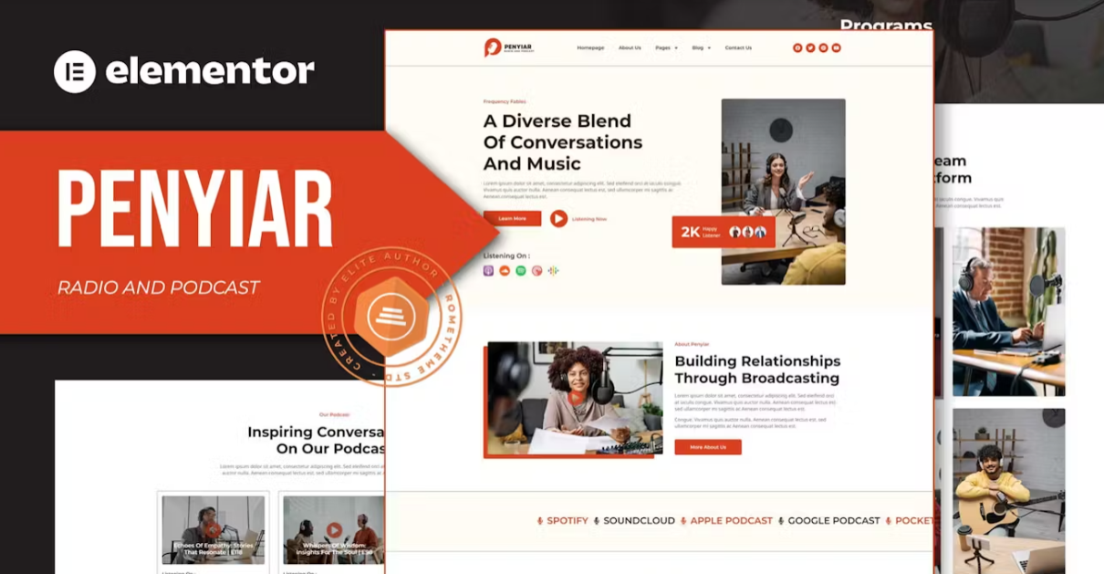 Penyiar – Radio & Podcast Elementor Template
