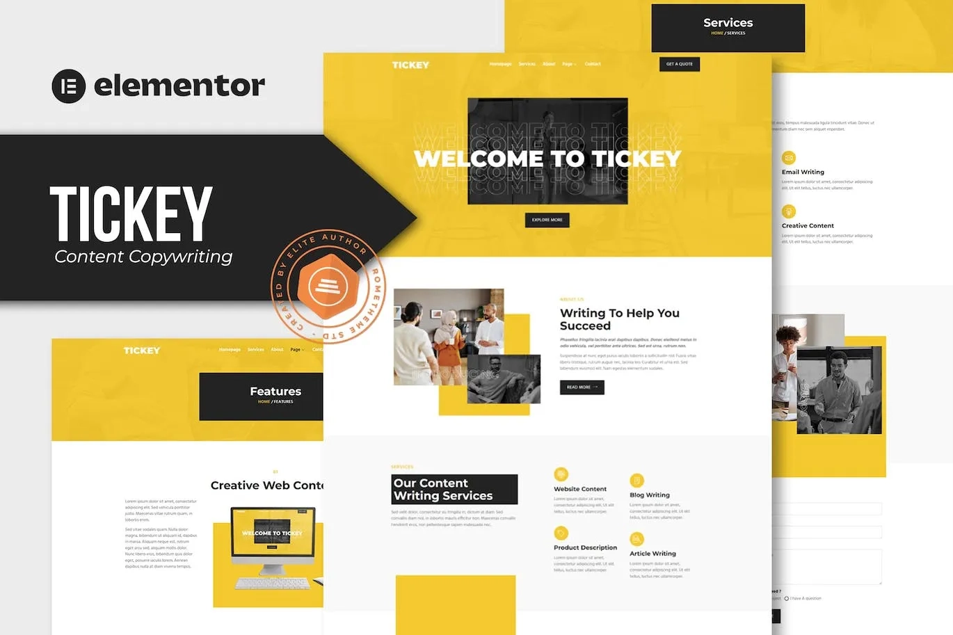Tickey – Content Copywriting Services Elementor Template