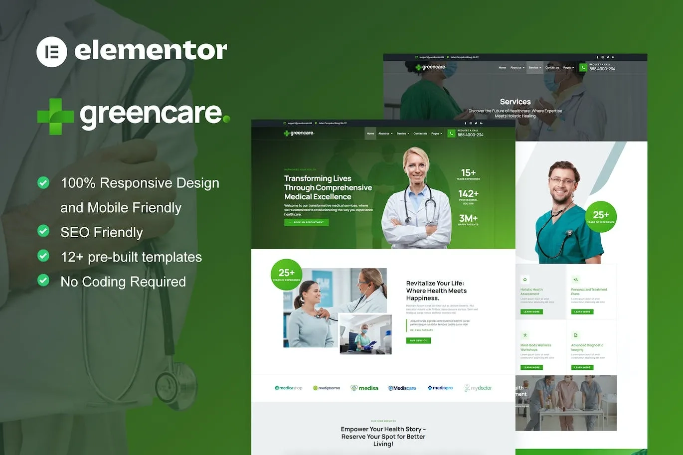 GreenCare – Medical Services Elementor Pro Template