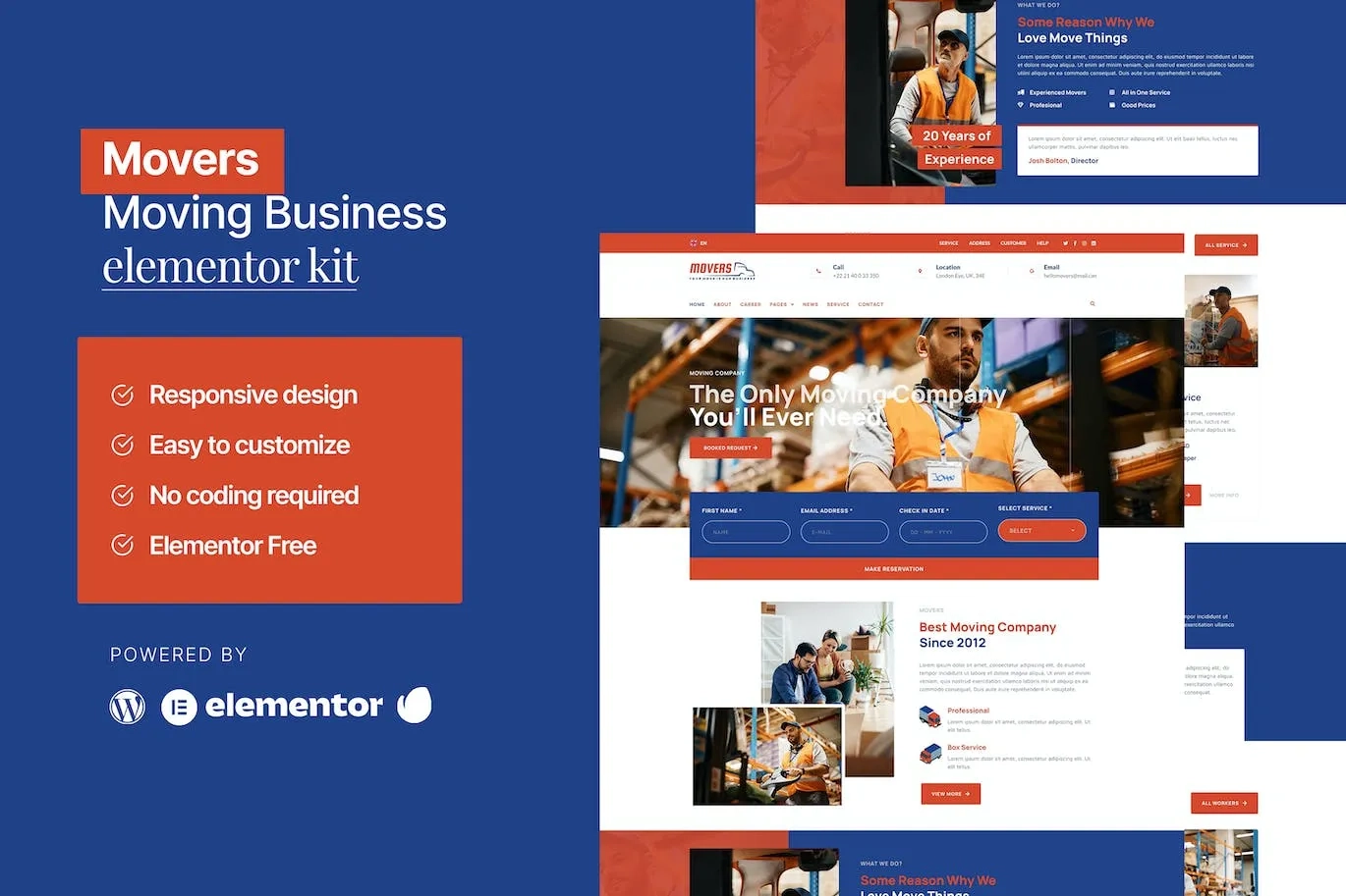 Movers – Moving Company Website Elementor Template