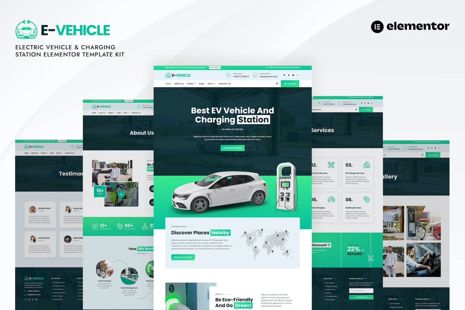 EVehicle – Electric Vehicle & Charging Station Elementor Template