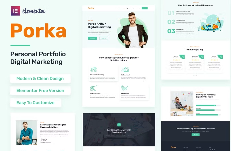 Porka – Digital Marketing Personal Portfolio Elementor Template