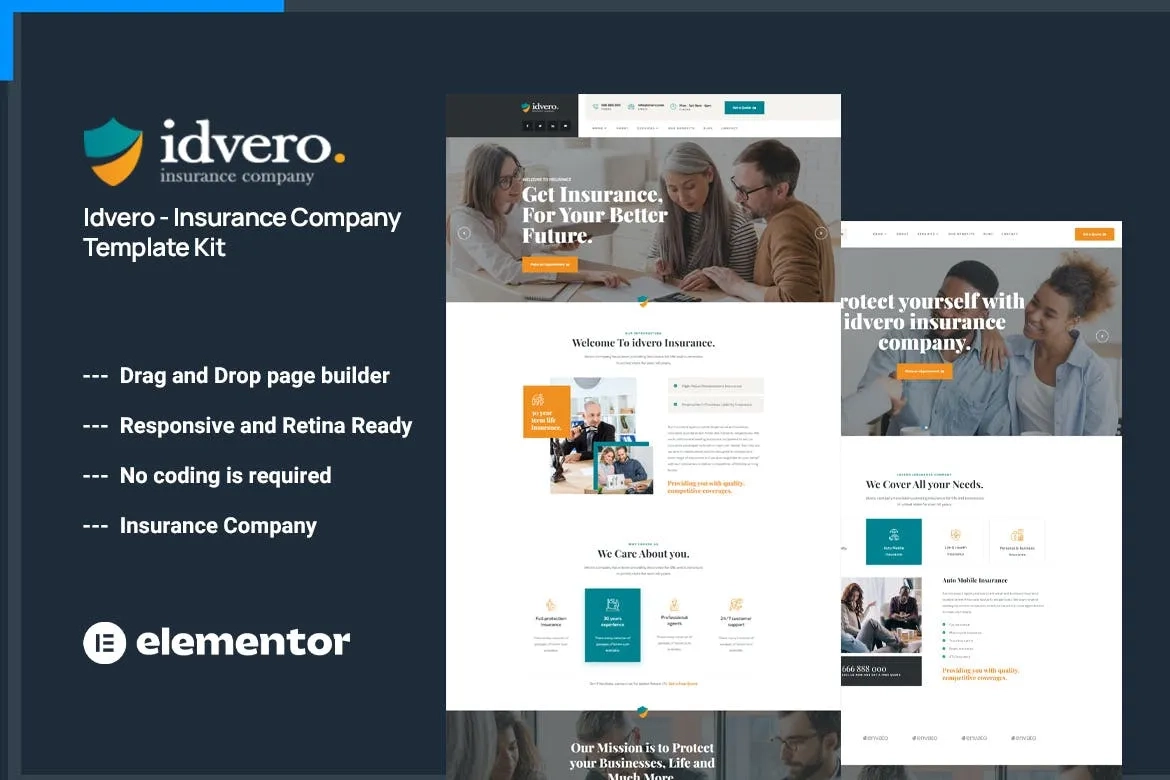 Idvero – Insurance Company Elementor Template