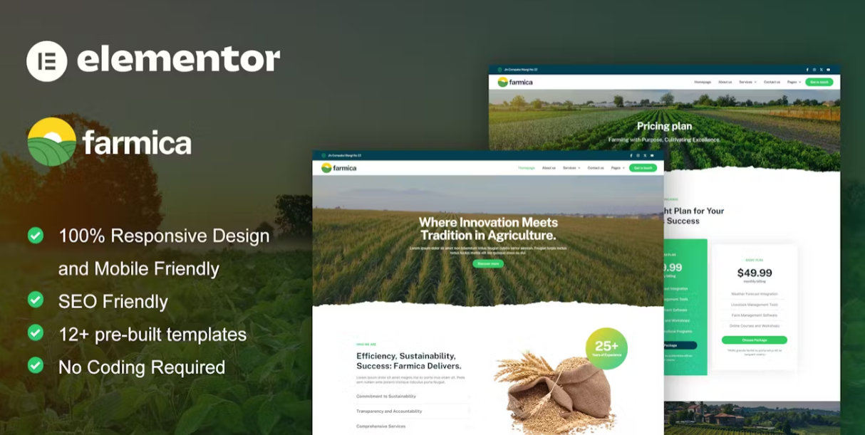 Farmica – Agriculture & Organic Farming Elementor Pro Template