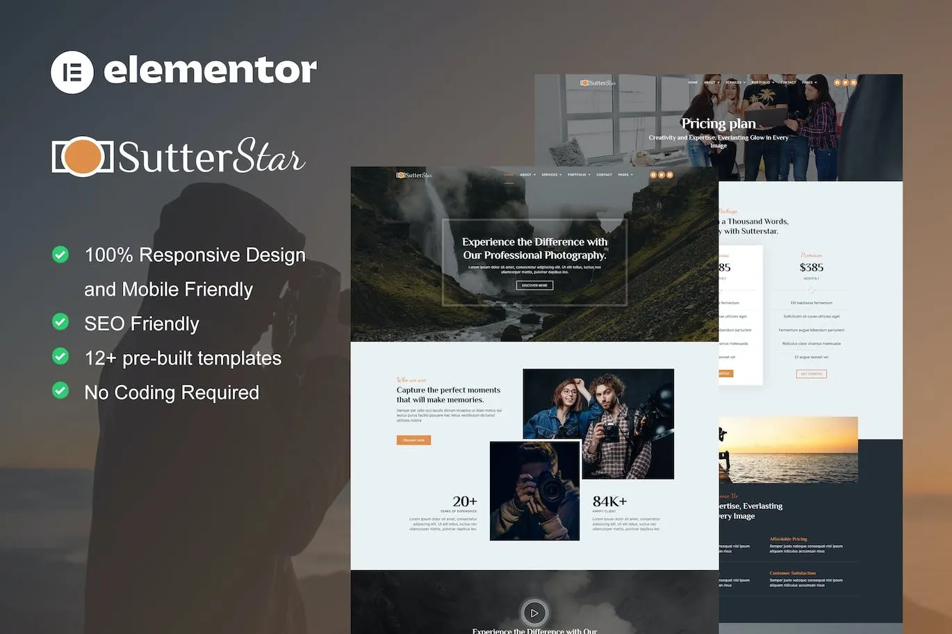 SutterStar – Photography Services & Portfolio Elementor Template