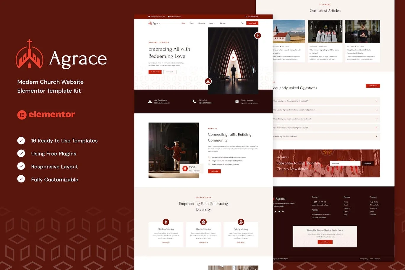 Agrace – Modern Church Website Elementor Template