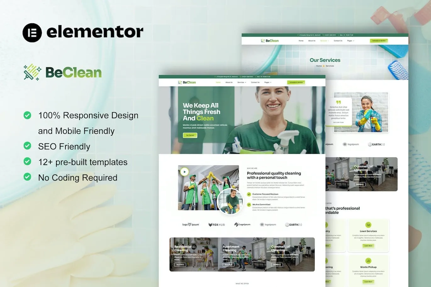 BeClean – Cleaning Service Company Elementor Pro Template