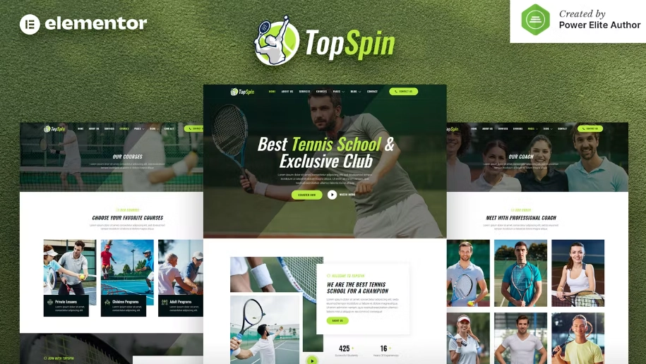 TopSpin – Tennis School & Sports Club Elementor Template
