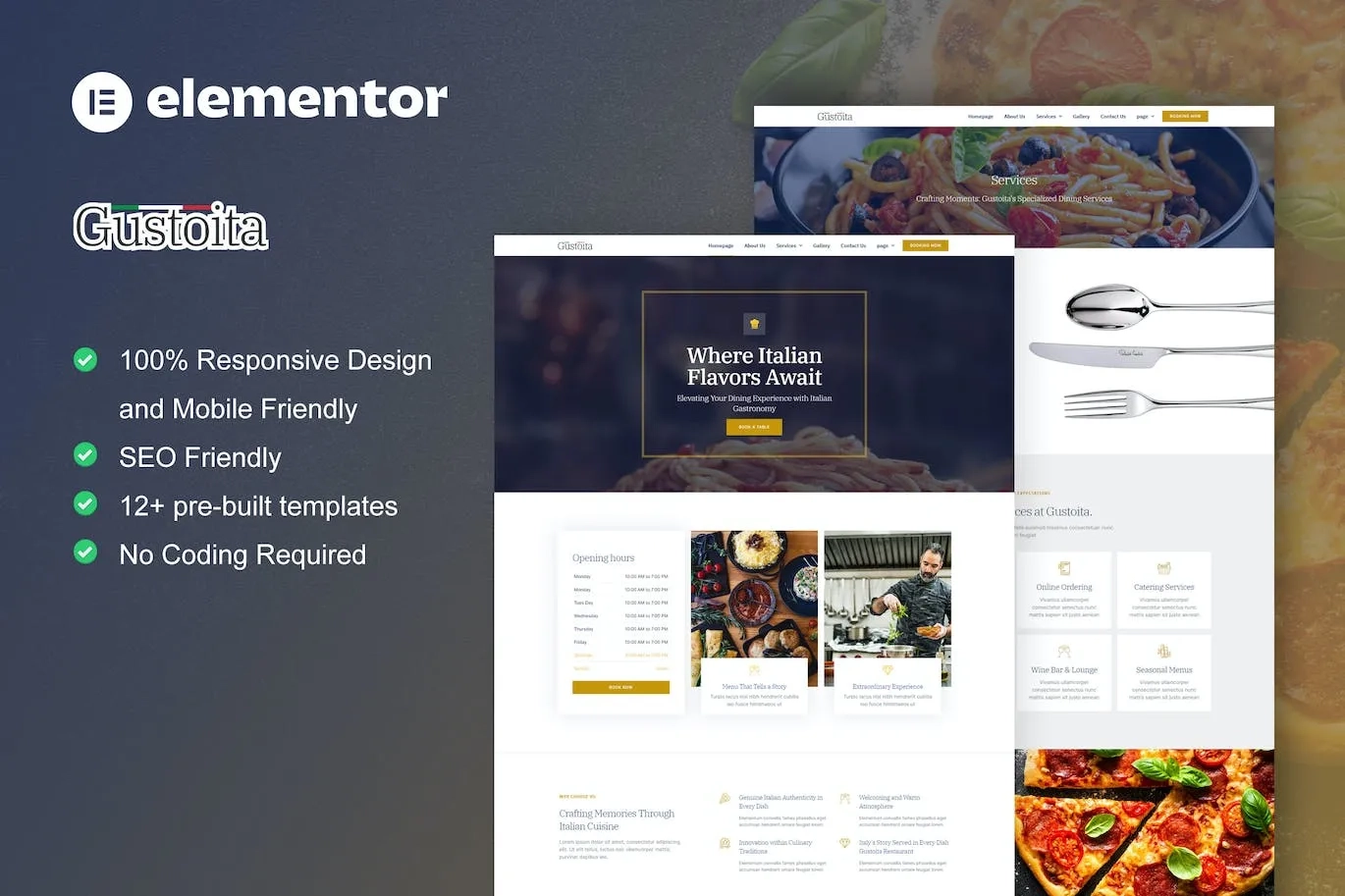 Gustoita – Italian Restaurant Elementor Template