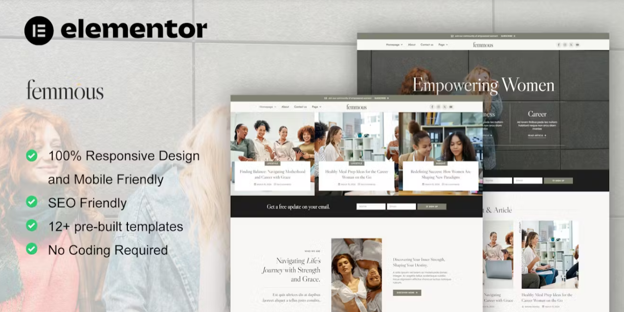 Femmous – Modern Feminine Blog Elementor Template