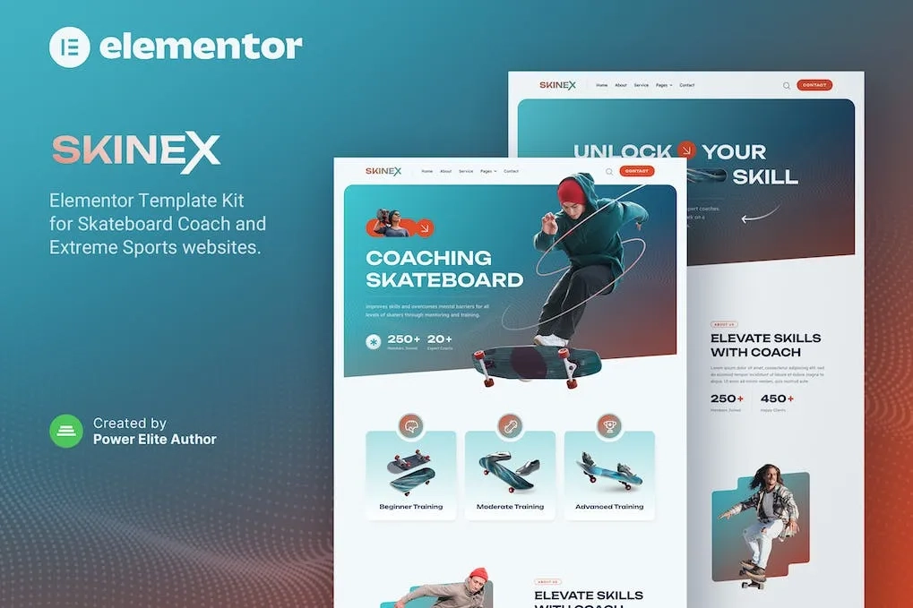 Skinex – Skateboard Coach & Lessons Elementor Template