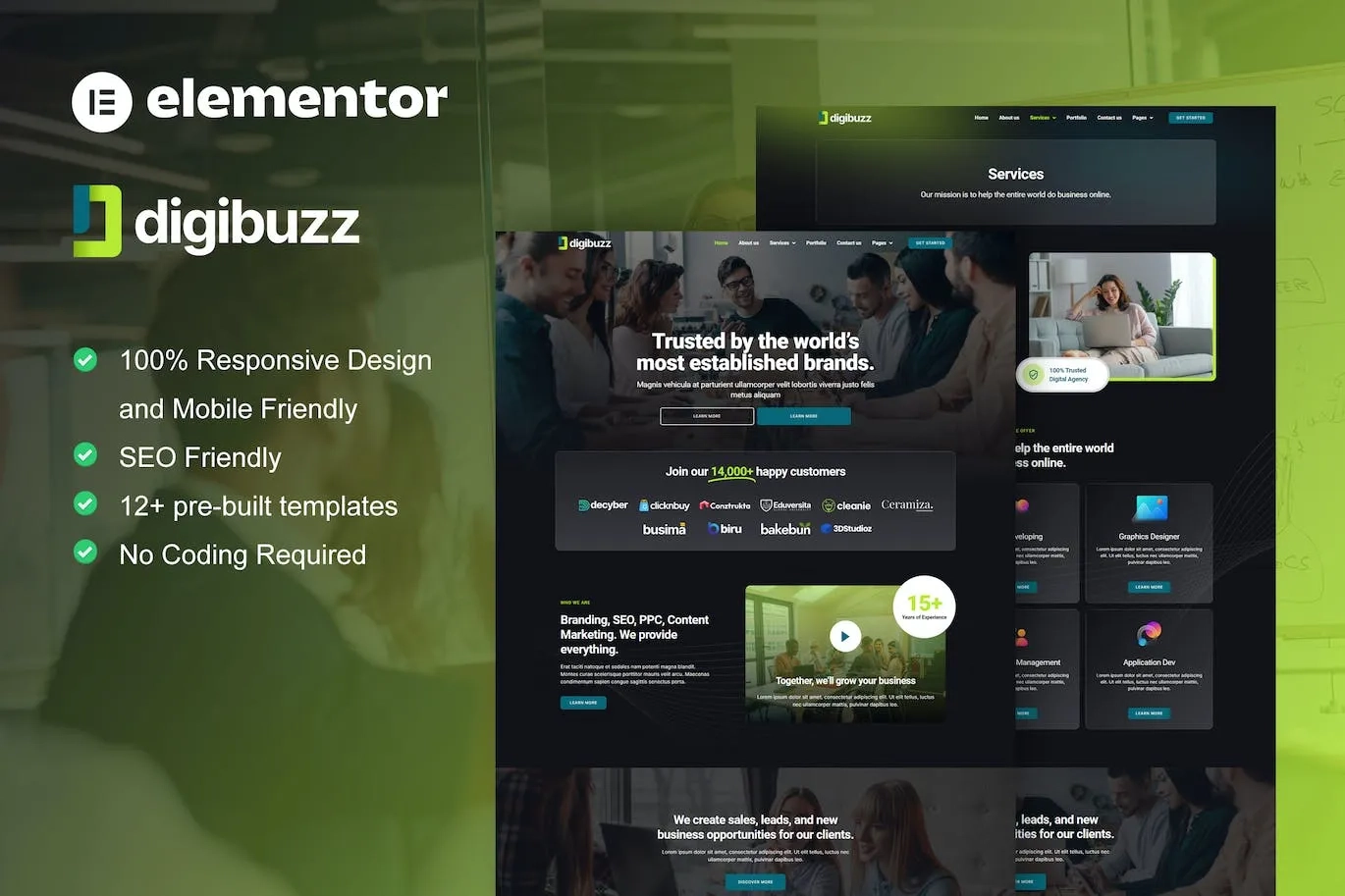 DigiBuzz – Dark Digital Agency Elementor Template