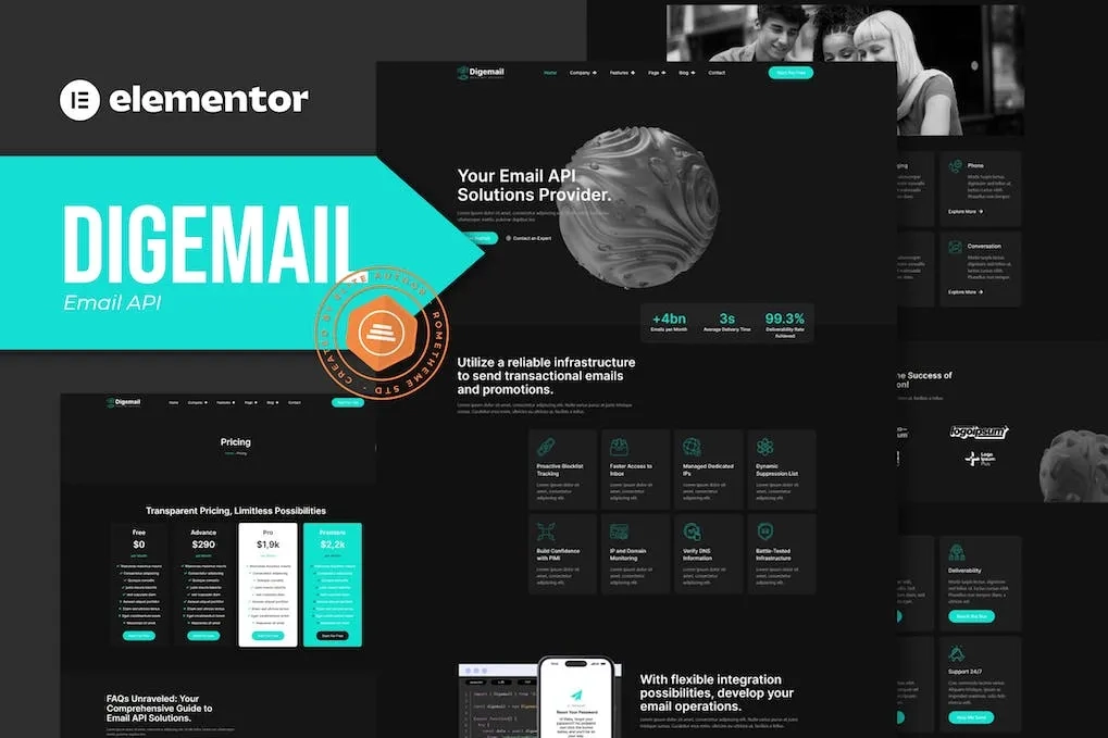 Digemail – API Solutions & Services Elementor Pro Template
