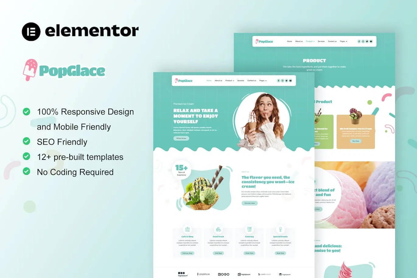 PopGlace – Ice Cream Shop Elementor Template