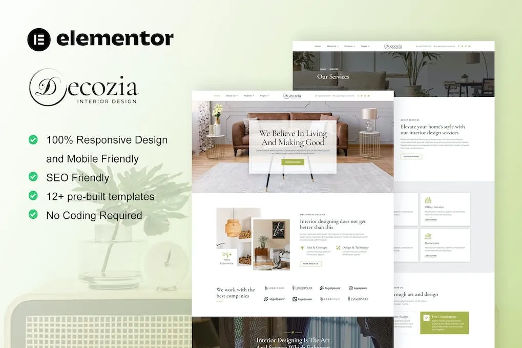 Decozia – Interior Design Service Elementor Template