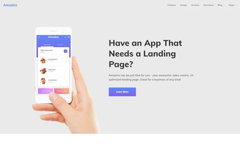 Amazinx – Mobile App Responsive One Page WordPress Theme