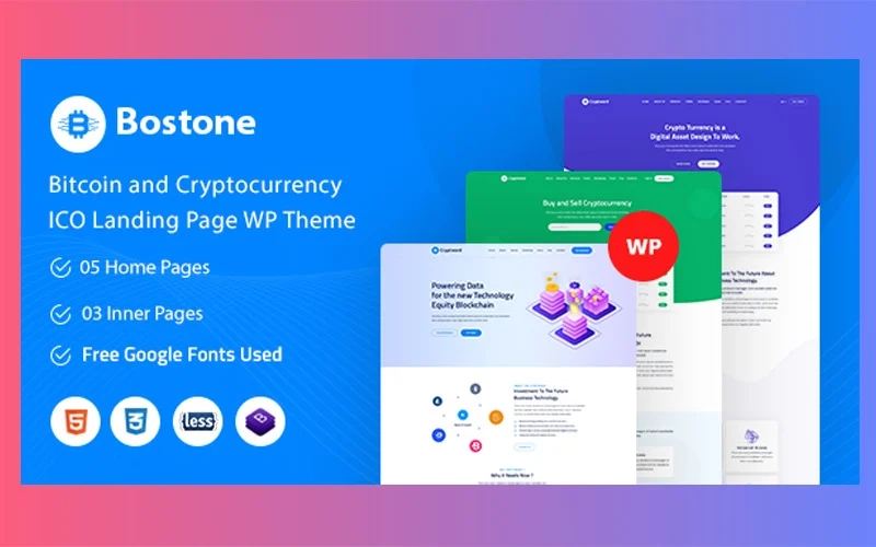 Bostone – Bitcoin & Cryptocurrency ICO Landing Page WordPress Theme