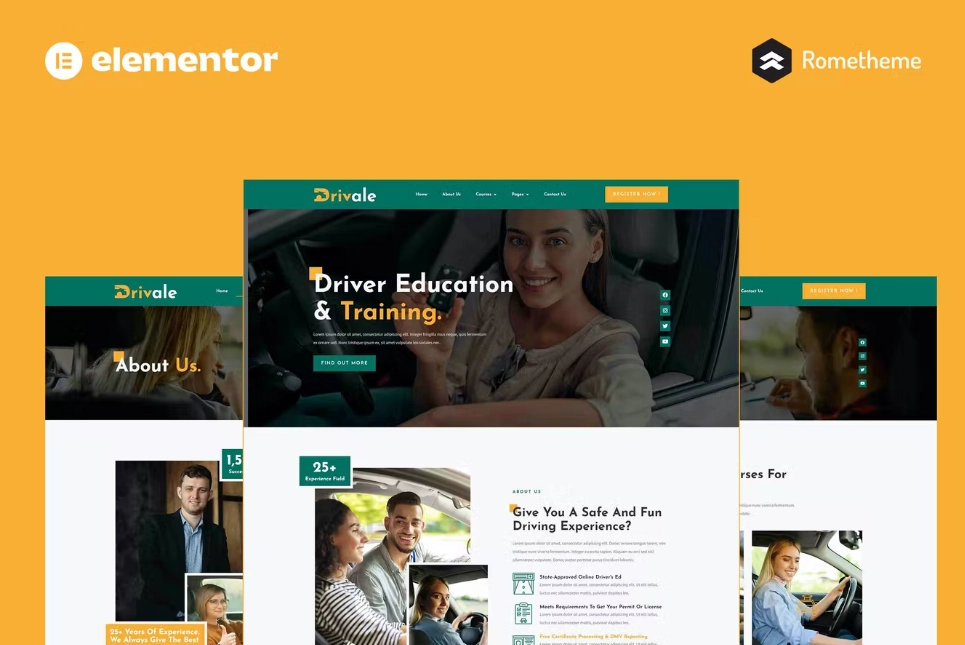 Drivale – Driving School Elementor Pro Full Site Template